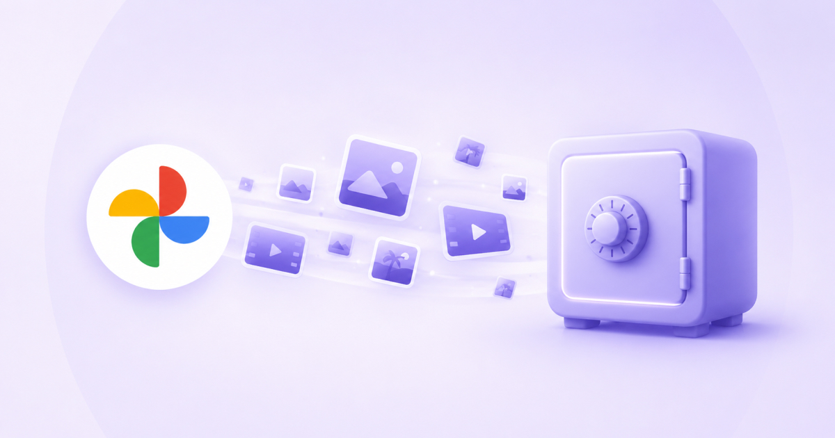 Images and video thumbnails flowing into a purple safe