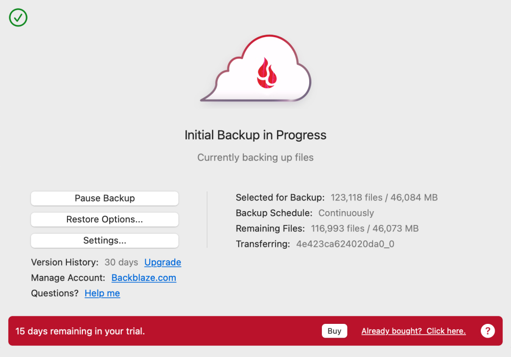 Backblaze screenshot
