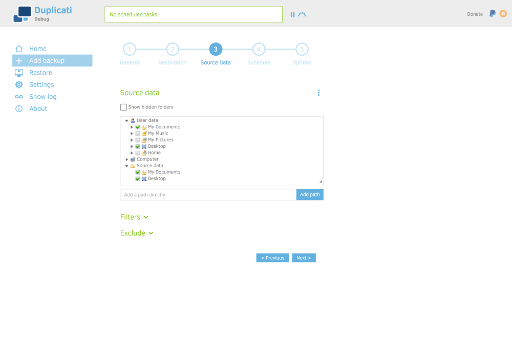 Duplicati screenshot